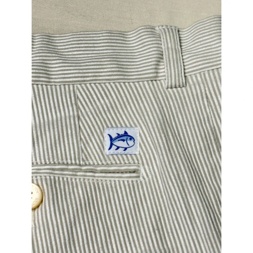 Southern Tide Skipjack Flat Front Corded Pants Mens 36x32 Tan White Striped 7310